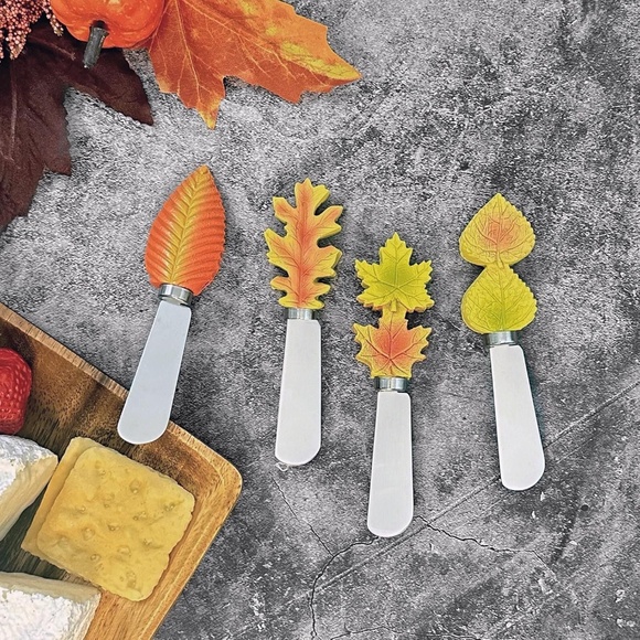 Fall Leaf Decor 4-Piece Hand Painted Resin Handle with Stainless Steel Blade - Picture 9 of 10